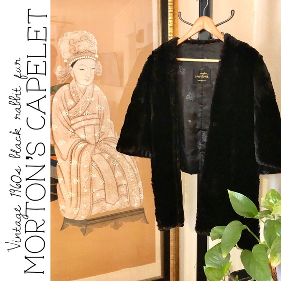 Vintage 1960s Morton’s Black Rabbit Fur Capelet - Picture 1 of 11